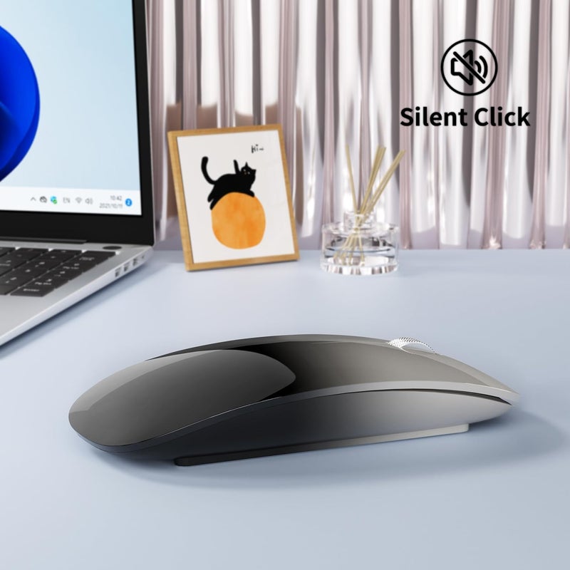TENMOS M18 Bluetooth Mouse, USB C Rechargeable Wireless Mouse, Triple Mode (Dual Bluetooth+USB) Silent Mice Portable with USB Receiver and Type C Adapter for Laptop/MacBook/iPad - Grey and Black - Image 5
